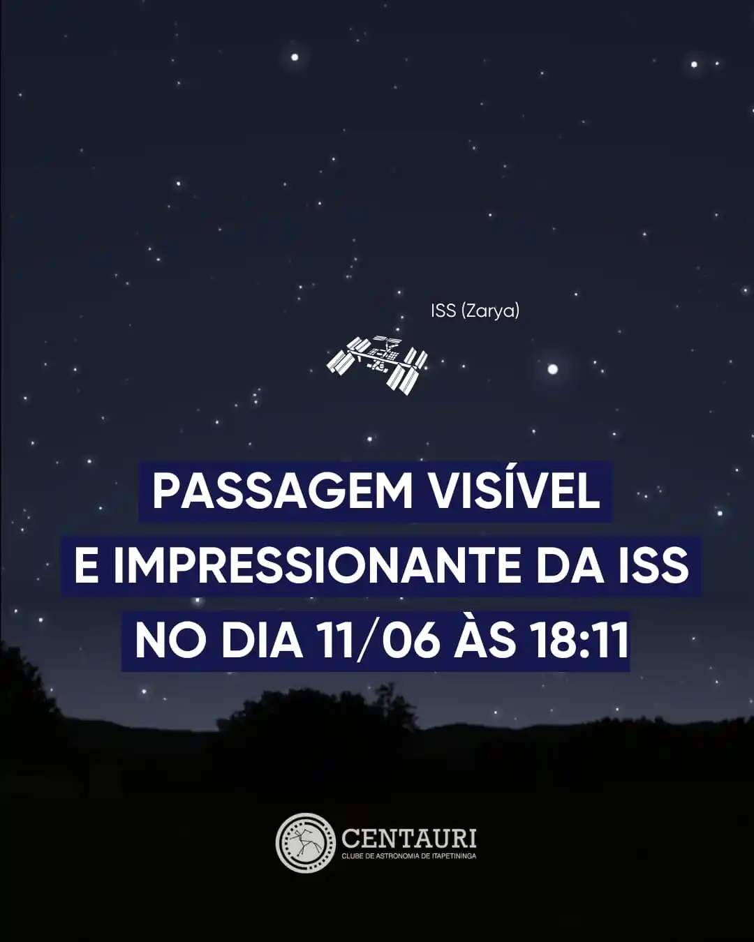 Image from Centauri | Blog de Astronomia: 🔭 ISS VISÍVEL NO INÍCIO DA NOITE 🌌 No céu da noite de 11 de junho, ...