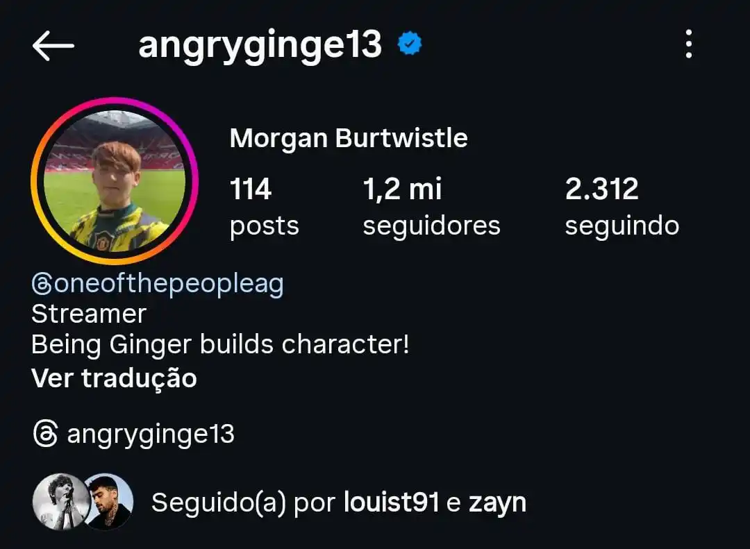 Image from UOL | Universo Louis Tomlinson: 📲 • Louis também seguiu Angry Ginge no Instagram!...
