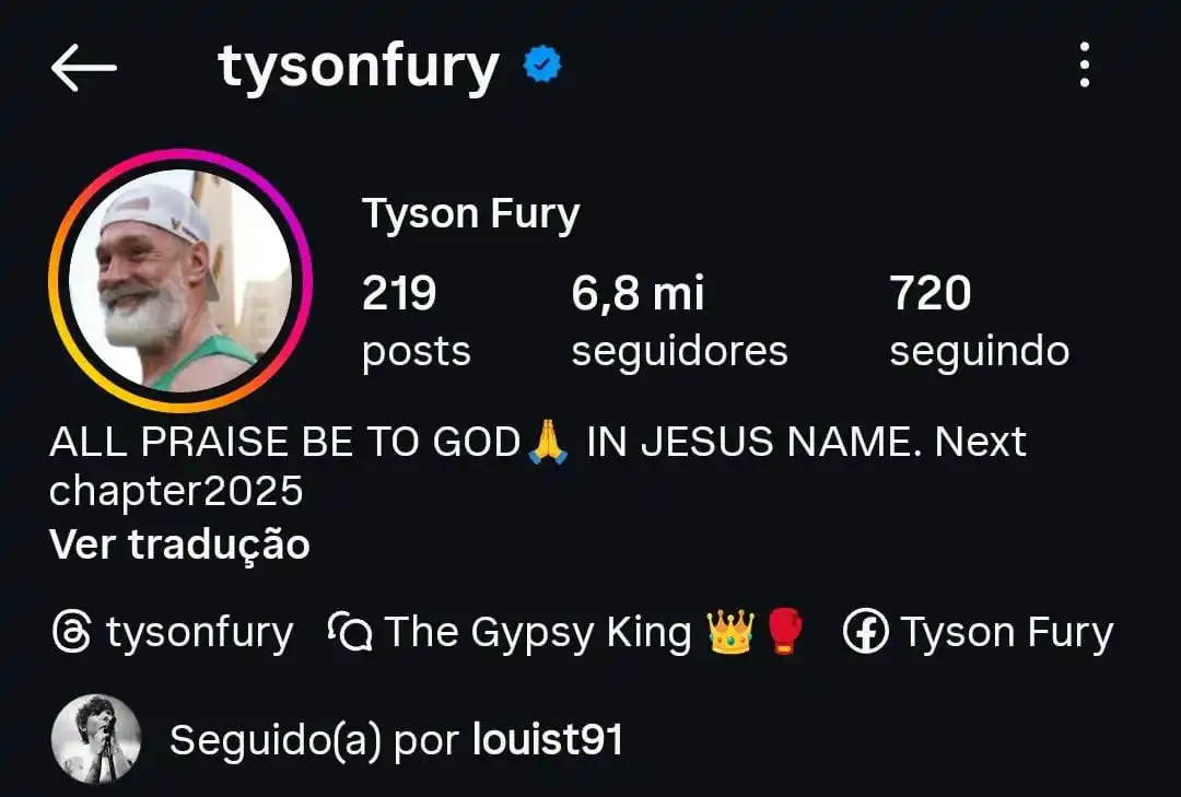 Image from UOL | Universo Louis Tomlinson: 📲 • Louis Tomlinson também seguiu Tyson Fury no Instagram!...