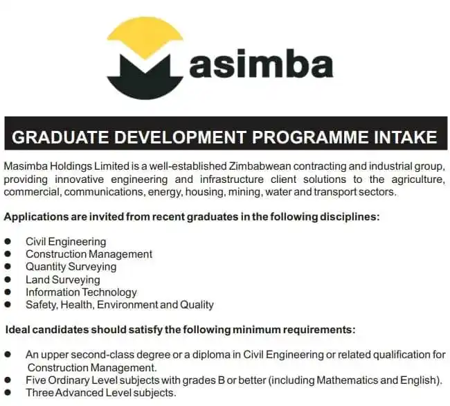 Image from Vacancies Alert: Masimba Holdings Graduate Development Programme 2025 How to Apply In...