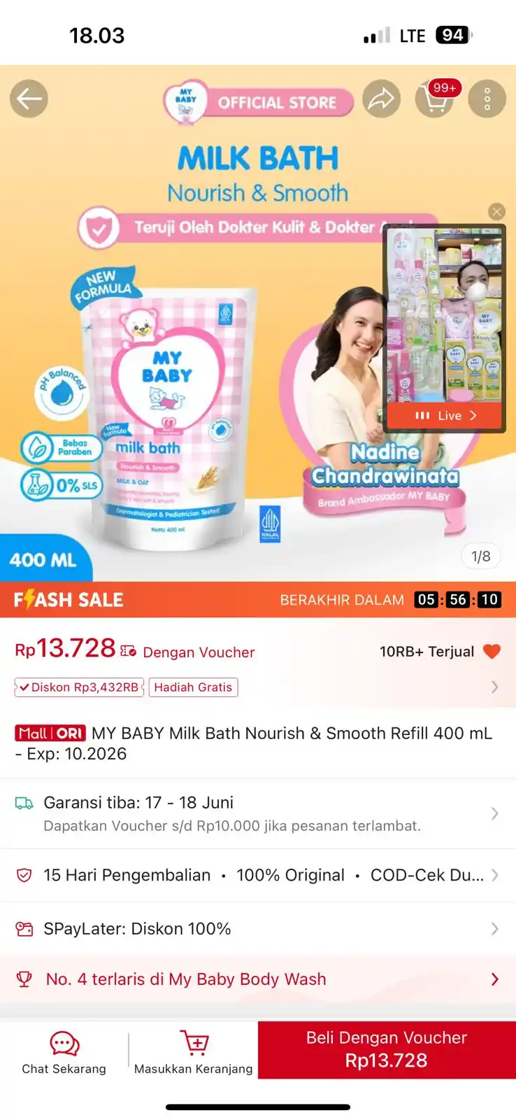 Image from INFO PROMO RACUN SHOPEE CUAN: MY BABY Milk Bath Nourish & Smooth Refill 400 mL - Exp: 10.2026 seharg...