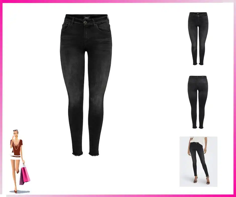 Image from Le Offerte di Joy: 🟢 *ONLY Onlblush Mid Ank Raw Jeans Rea1099 Noos, skinny Donna, Nero (...