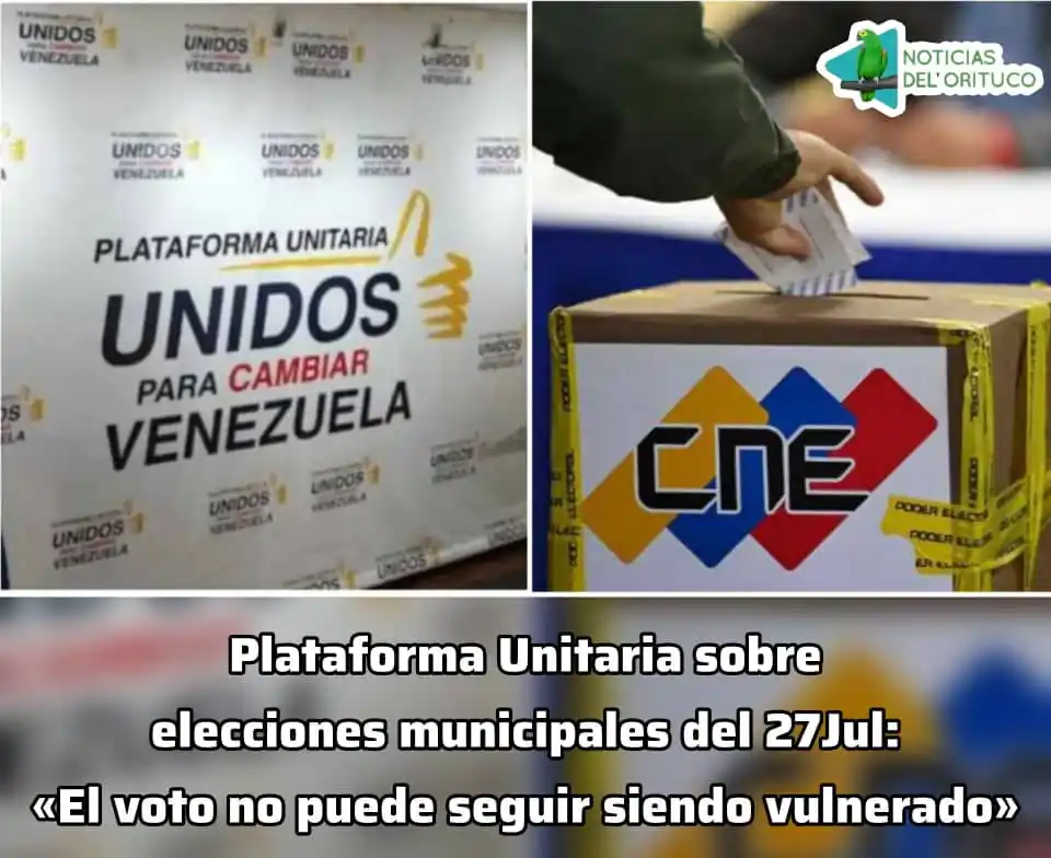 Image from Noticias Del Orituco: Plataforma Unitaria sobre elecciones municipales del 27Jul: «El voto n...