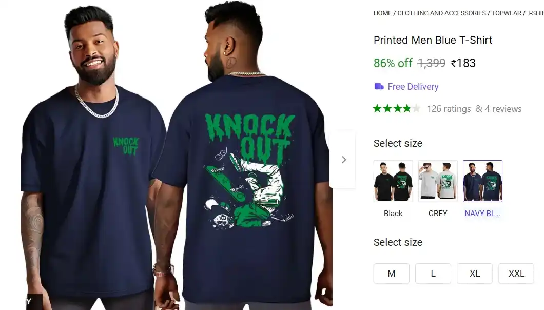Image from Deals Mega Mart: Printed Men Blue T-Shirt ✅ Price: ₹ 183 https://extp.in/cO0p5o...