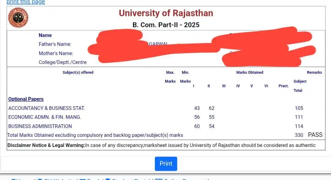 Image from University Of Rajasthan: *राजस्थान यूनिवर्सिटी* *Bcom 2nd year & 3rd year annual result जारी* ...