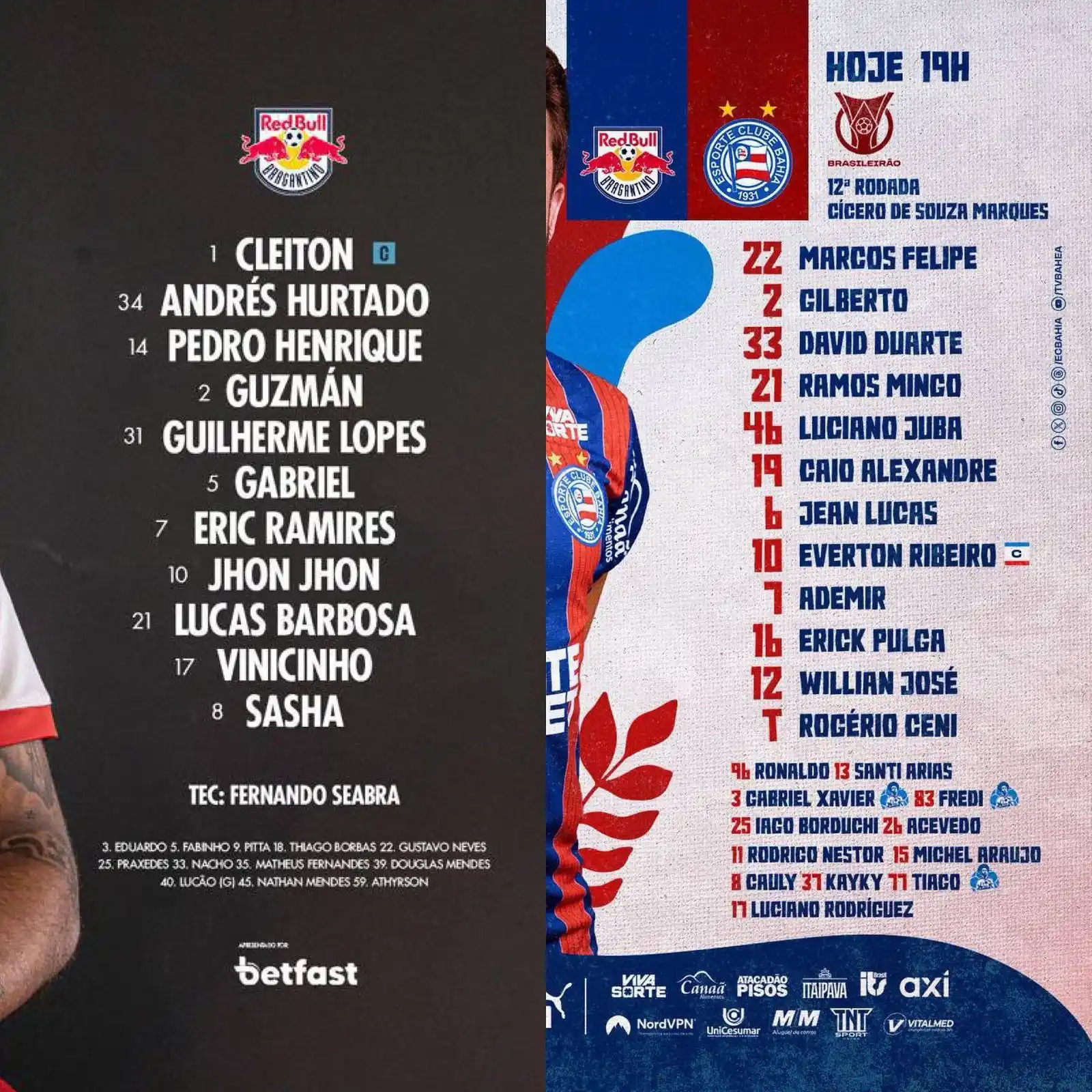 Image from Diário de torcedor: RB Bragantino e Bahia escalados. Bola rola às 19h, no Cícero Marques ...