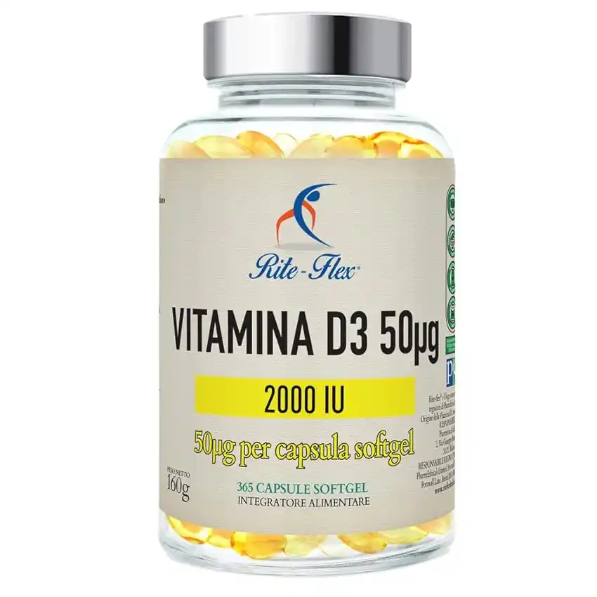 Image from Supermercato Sottocasa: 👀 Rite-Flex, Integratore di Vitamina D3 2000 UI (365 Capsule Soft gel...