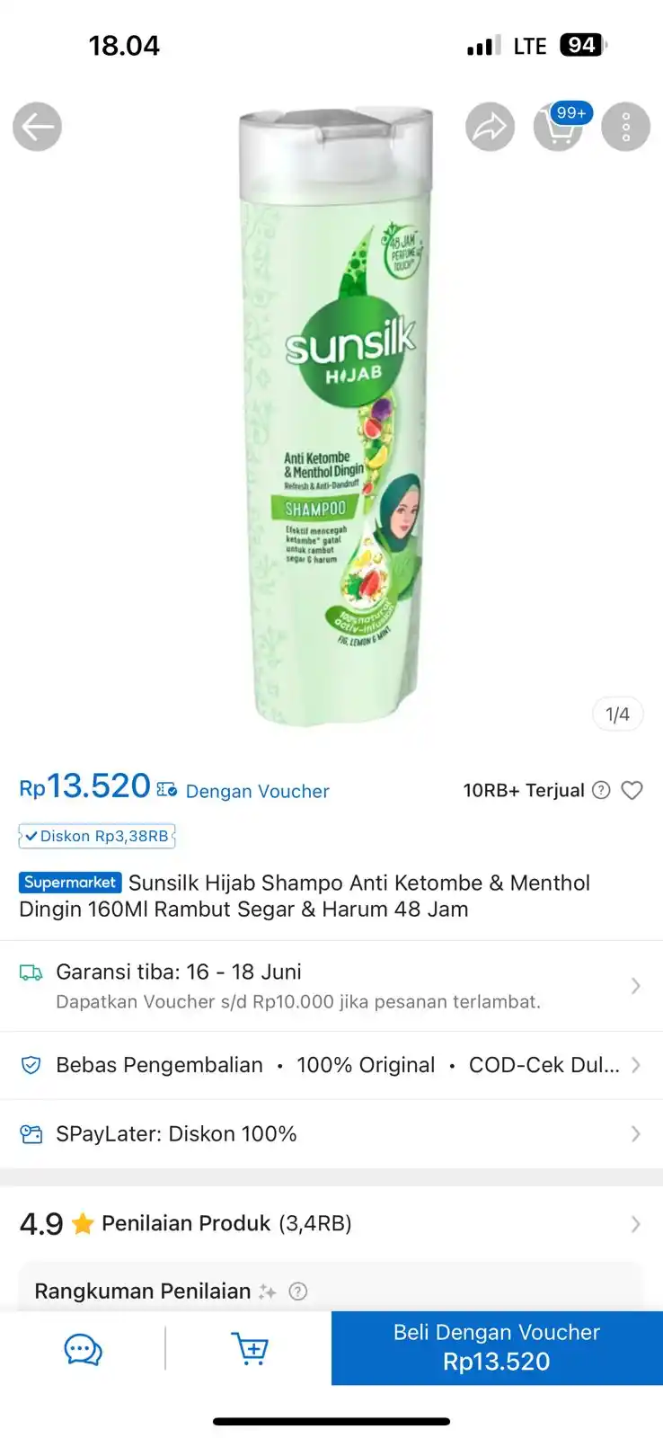 Image from INFO PROMO RACUN SHOPEE CUAN: Sunsilk Hijab Shampo Anti Ketombe & Menthol Dingin 160Ml Rambut Segar ...