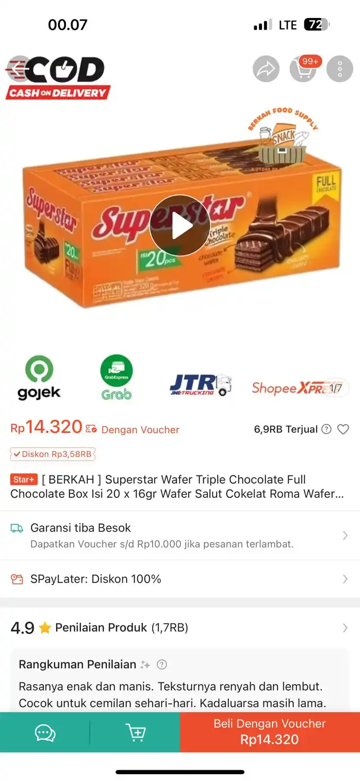 Image from INFO PROMO RACUN SHOPEE CUAN: Superstar Wafer Triple Chocolate Full Chocolate Box Isi 20 x 16gr http...