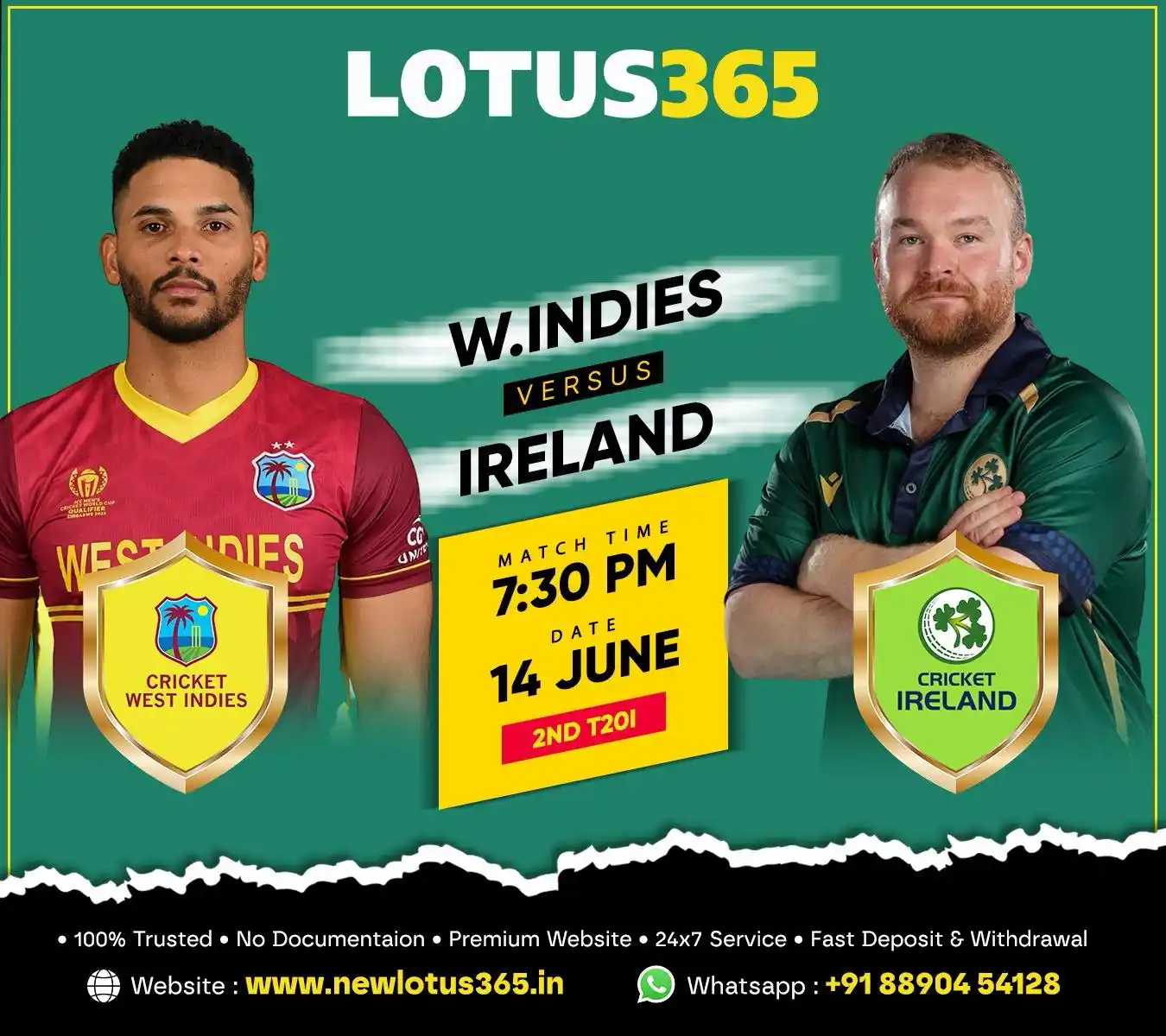 Image from Newlotus365: *WEST INDIES 🆚 IRELAND* *3% BONUS ON EVERY DEPOSIT💌* Match Start ...