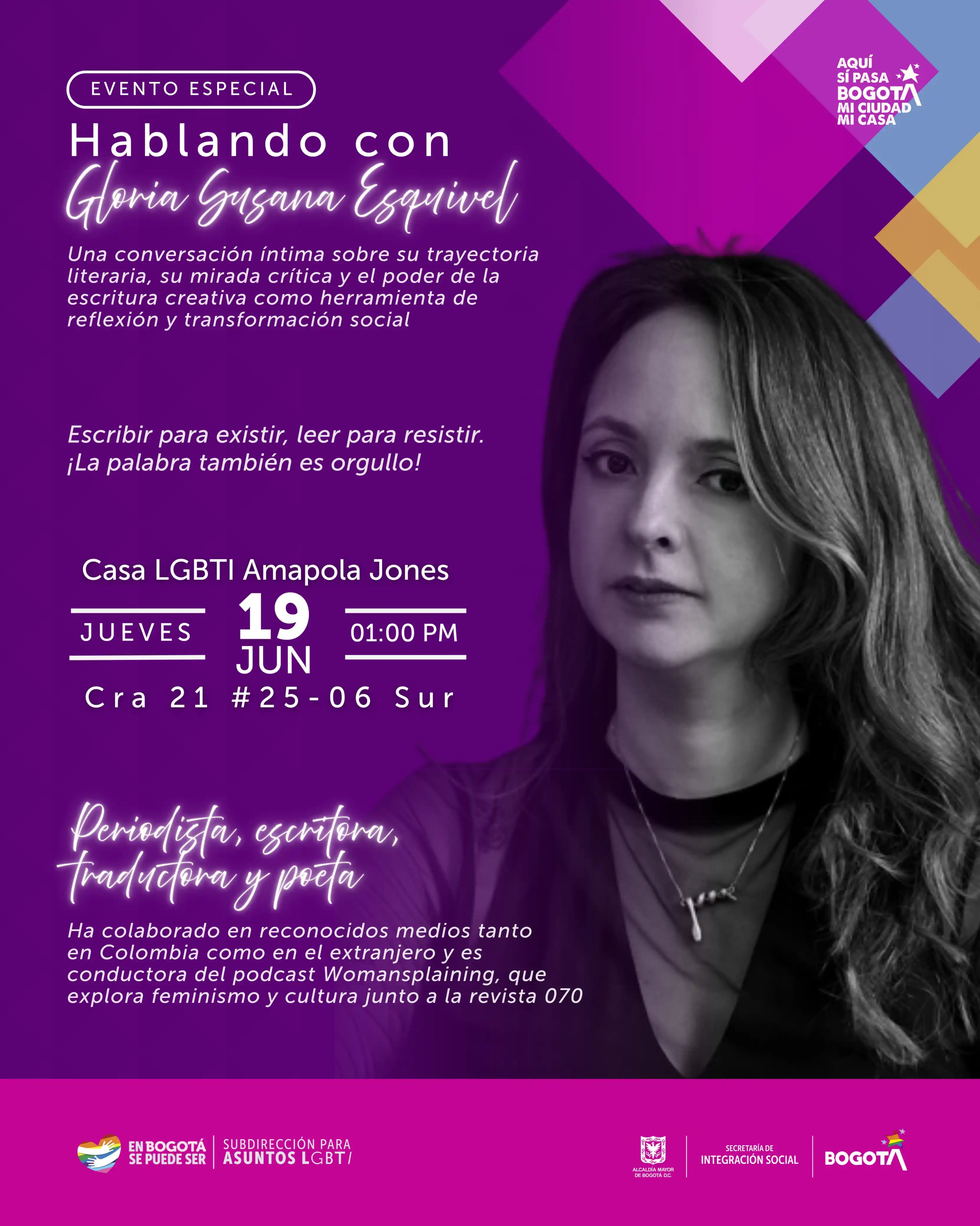 Image from EN BOGOTÁ SE PUEDE SER 🏳️🌈🏳️⚧️: 🖋️✨ *Hablando con Gloria Susana Esquivel* Acompáñanos a una conversa...