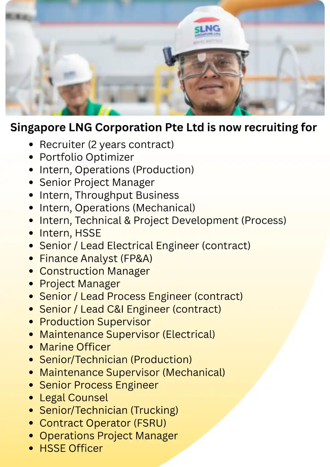 Image from Oil and Gas. Online: Singapore LNG Corporation Pte Ltd is now recruiting for Recruiter (2...