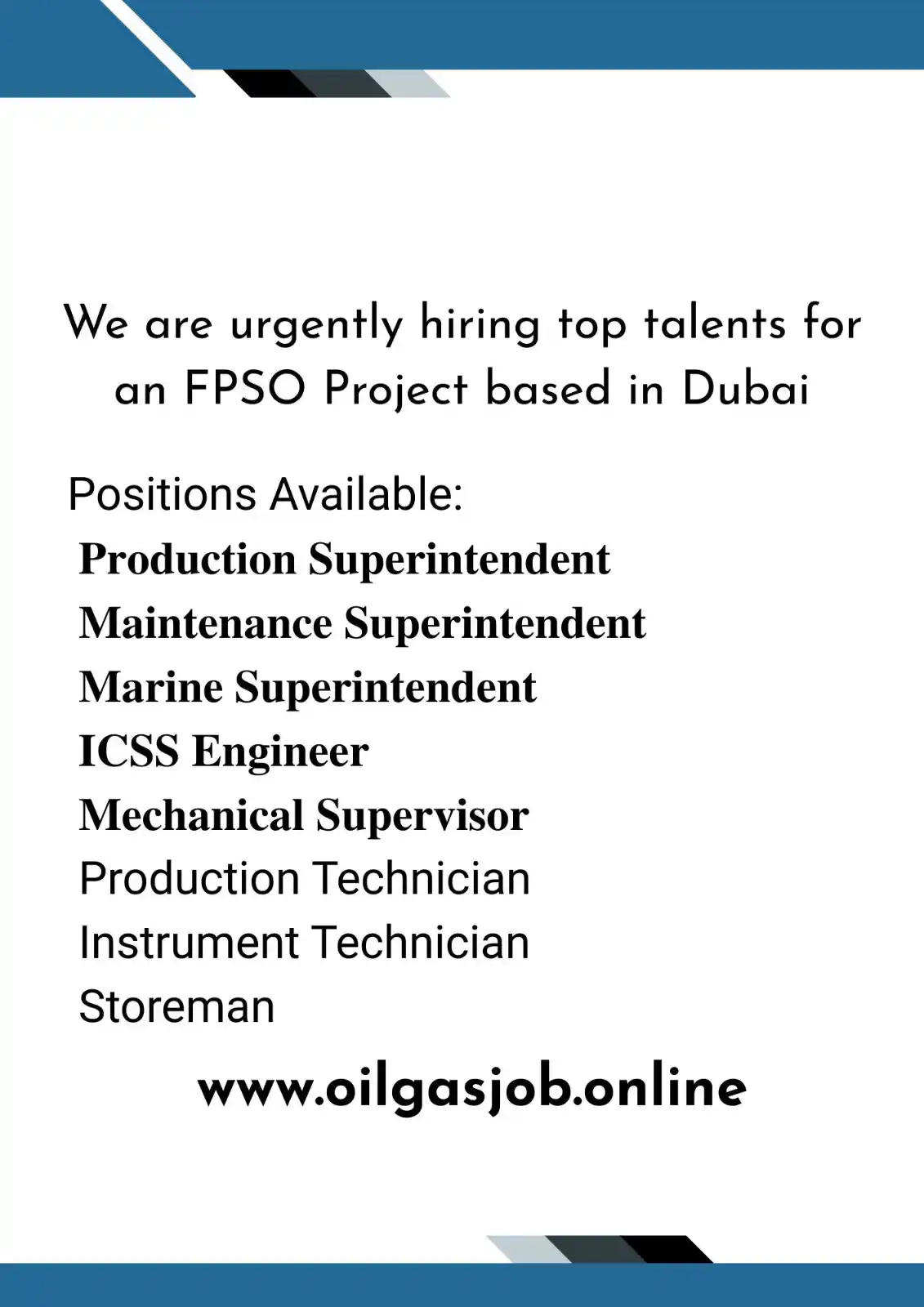 Image from Oil and Gas. Online: We are urgently hiring top talents for an FPSO Project based in Dubai ...