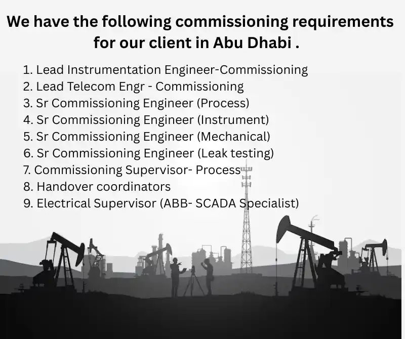 Image from Oil and Gas. Online: We have the following commissioning requirements for our client in Abu...