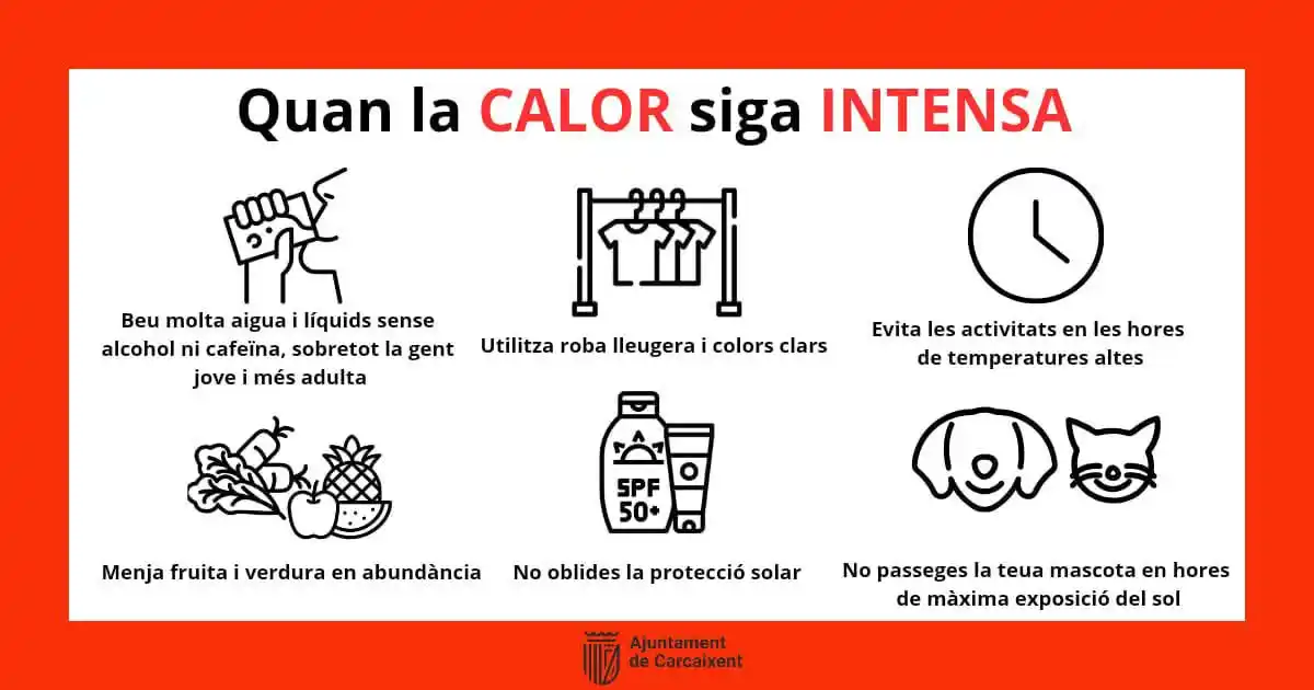 Image from Ajuntament de Carcaixent: ⚠️ *ALERTA PER ALTES TEMPERATURES - 15 DE JUNY 2025:* Atenent a la pr...