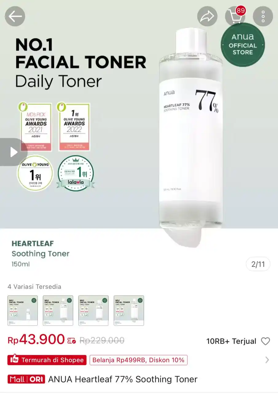 Image from Racun Shopee Receh: ANUA Heartleaf 77% Soothing Toner https://s.shopee.co.id/1BAgCB2umL?sh...