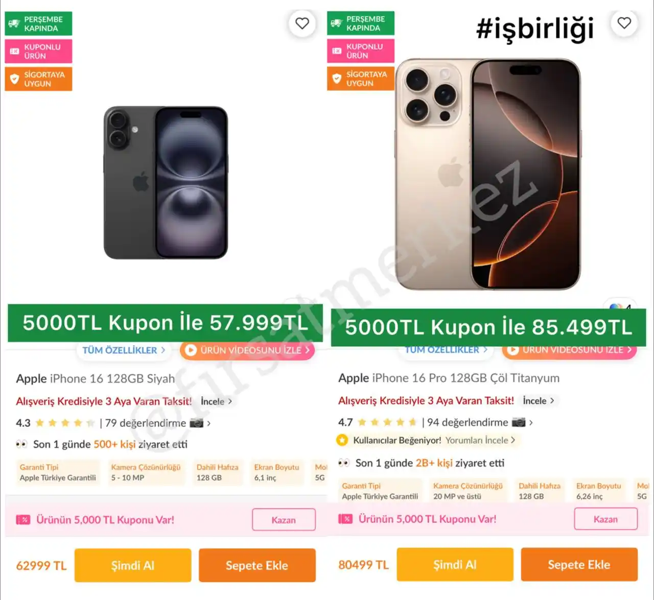 Image from İndirim Fırsat Merkezi: 🔥Apple İPhone 16 128GB Siyah ✅Ürün Altındaki 5000TL Kupon İle 57.999...