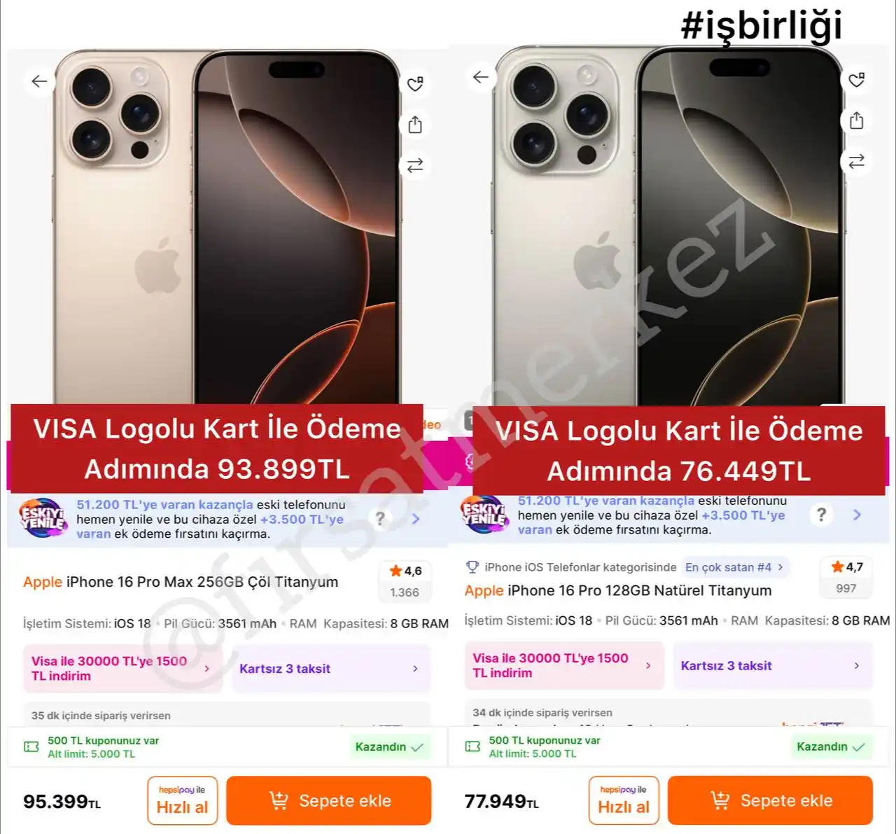 Image from İndirim Fırsat Merkezi: 🔥Apple İPhone 16 Pro Max 256GB Çöl Titanyum ✅VISA Logolu Kart İle Ö...