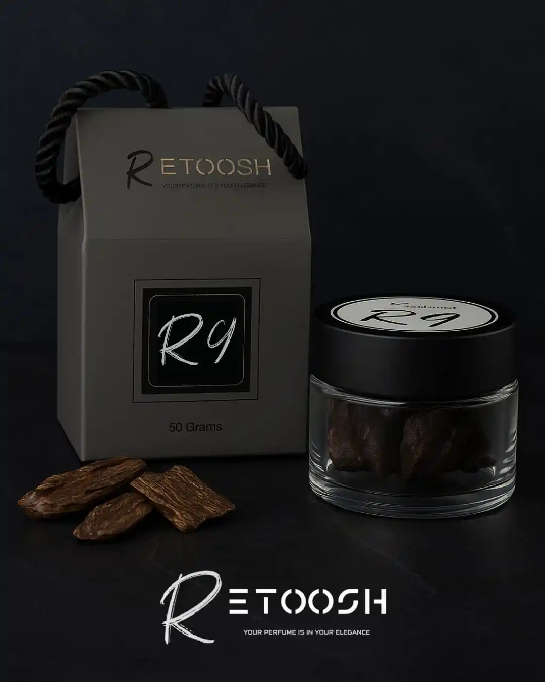 Image from Retoosh Perfumes: ارتقِ بأجوائك مع R9 من رتوش – خليط فاخر من العود المعطر بالعنبر والعود...