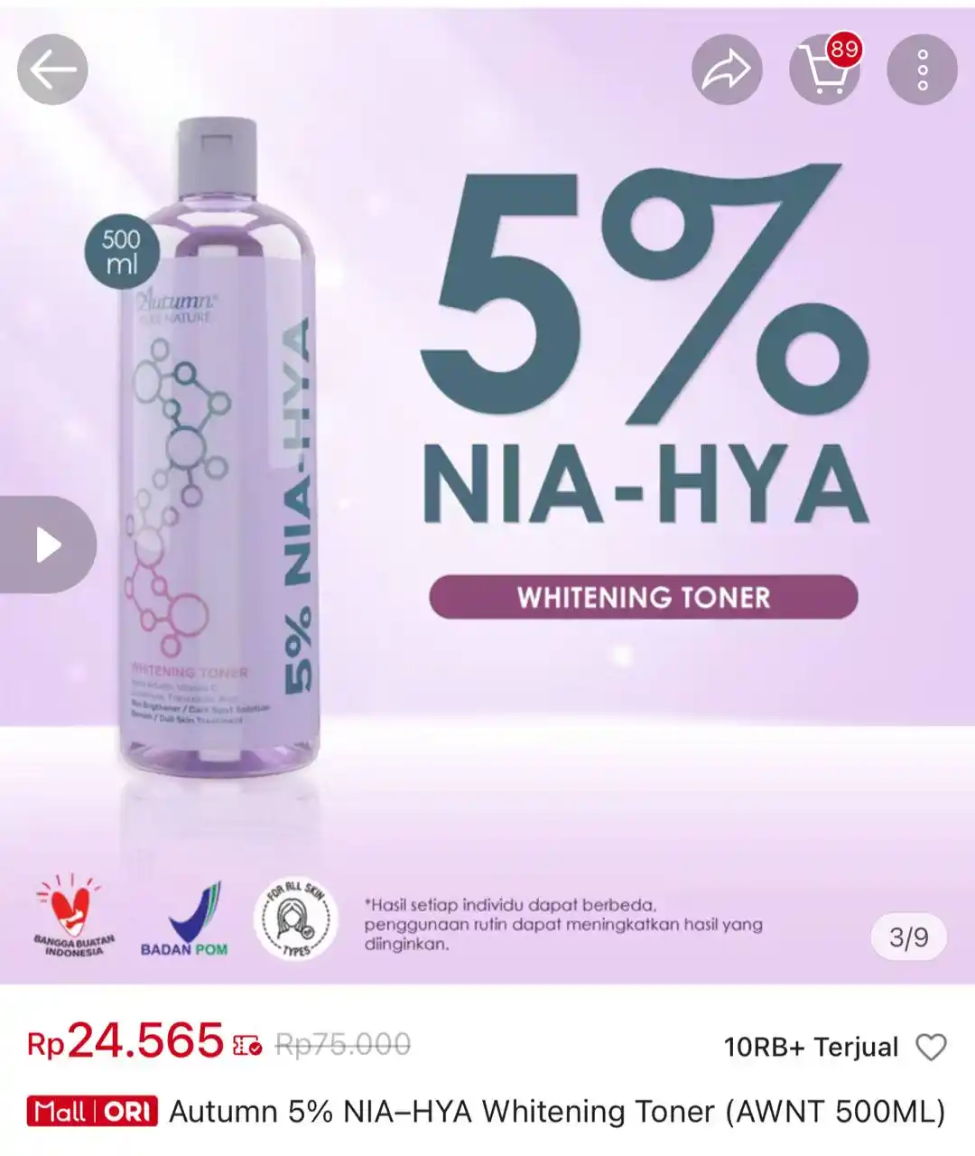 Image from Racun Shopee Receh: Autumn 5% NIA–HYA Whitening Toner (AWNT 500ML) https://s.shopee.co.id/...