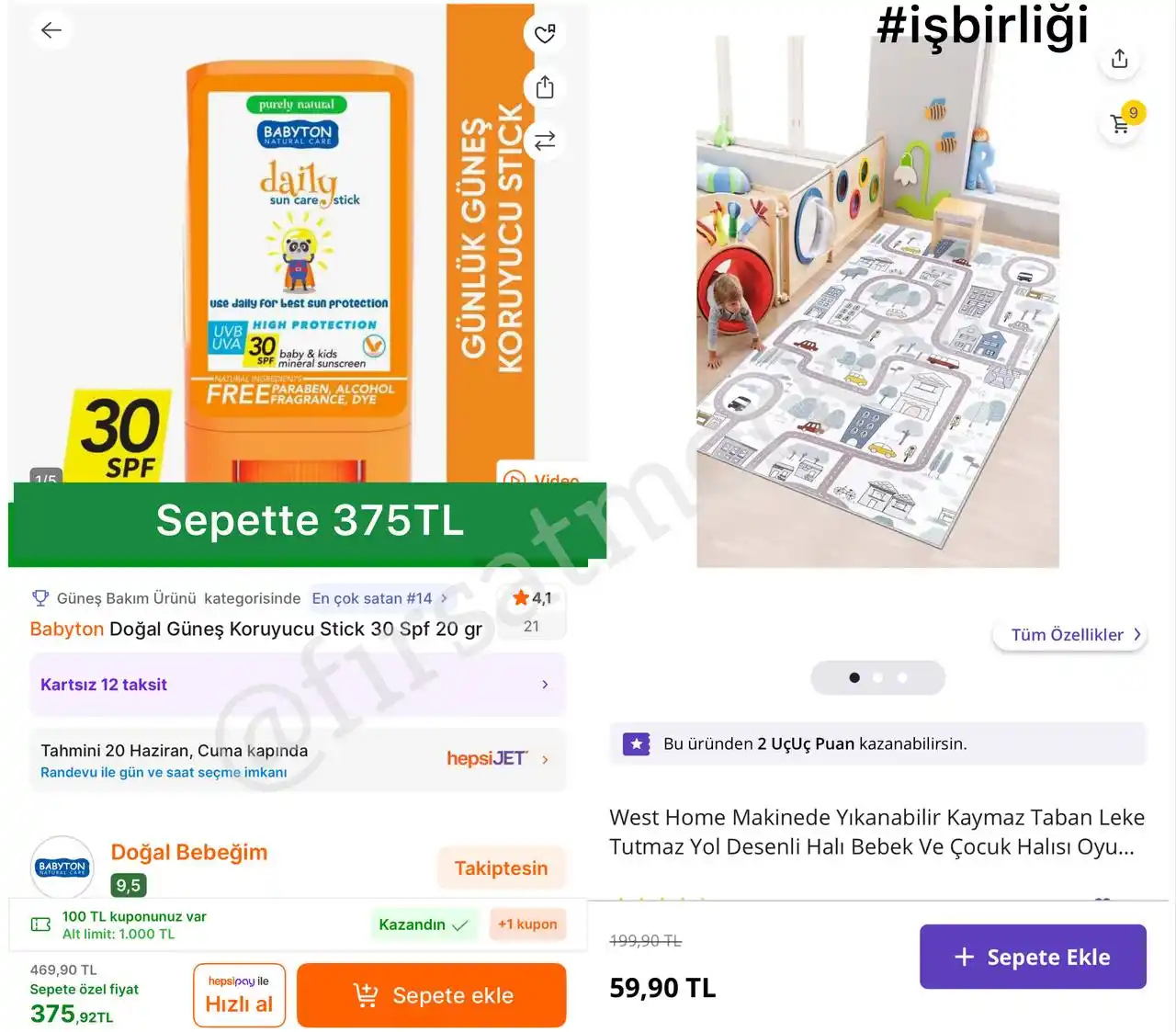 Image from İndirim Fırsat Merkezi: 🔥Babyton Doğal Güneş Koruyucu Stick 30Spf 20Gr ✅Sepette 375TL’ye Dü...