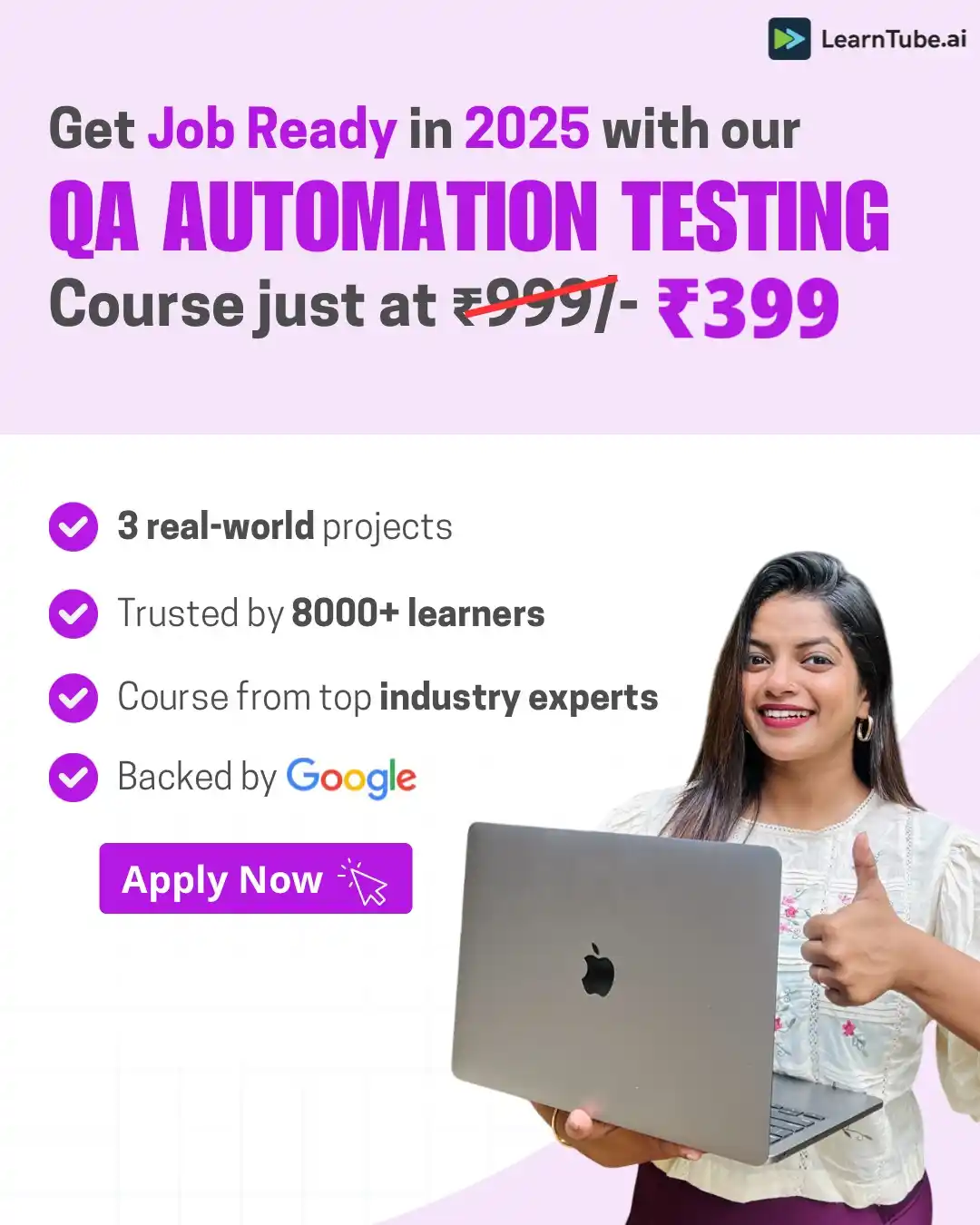 Image from Job4software: Become a Certified Automation Tester from Learntube backed by Google🚀...