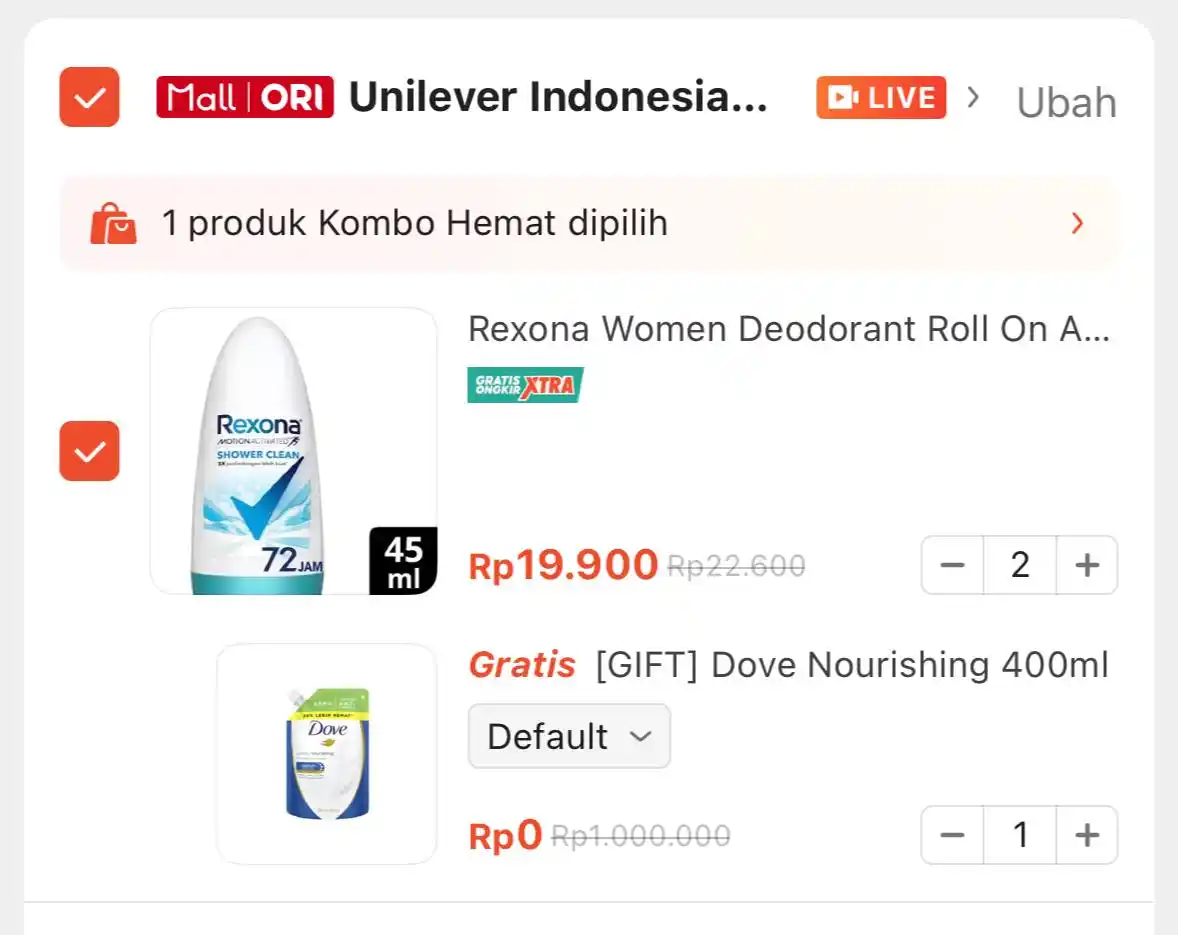 Image from Racun Shopee Receh: Beli 2 Free Body Wash Dove 400ml Rexona Women Deodorant Roll On Antipe...