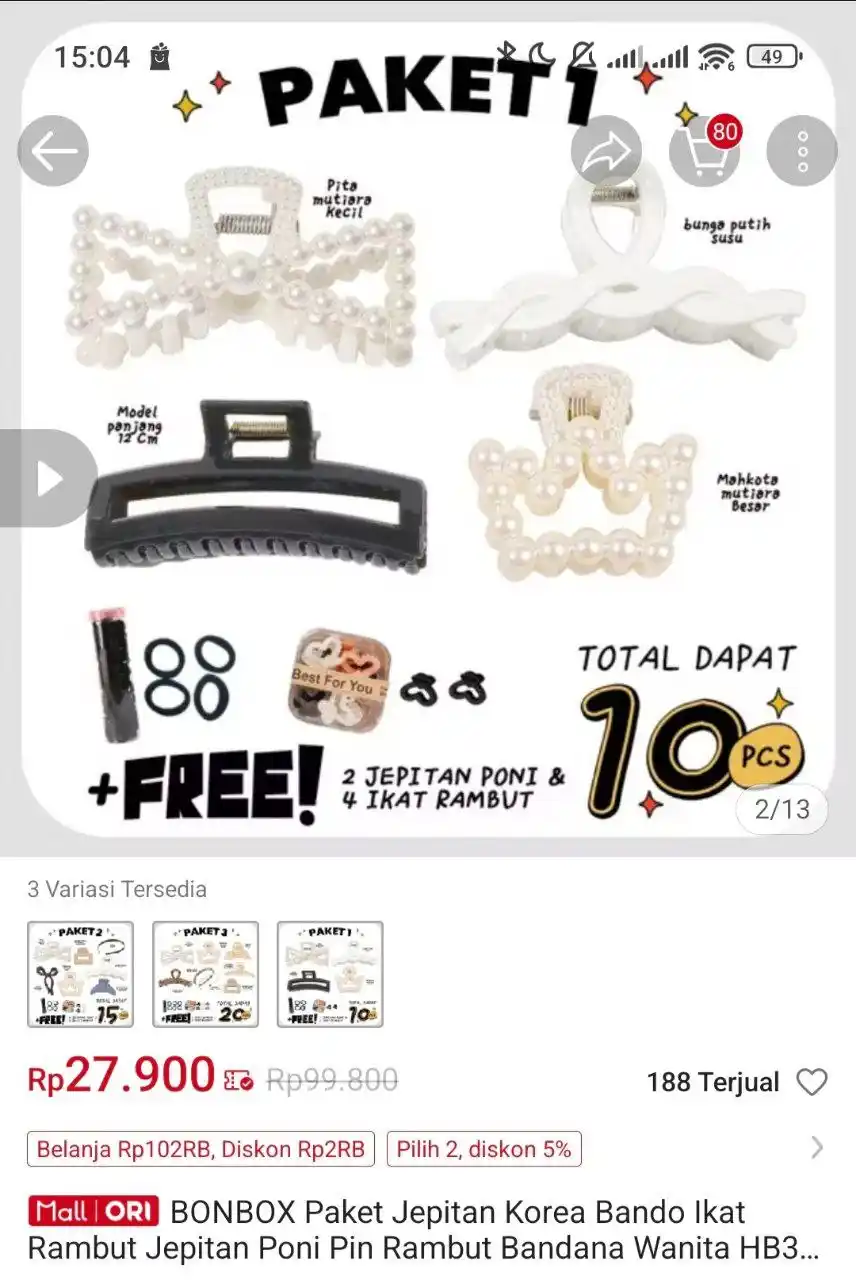 Image from Racun Shopee Receh: BONBOX Paket Jepitan Korea Bando Ikat Rambut Jepitan Poni Pin Rambut B...