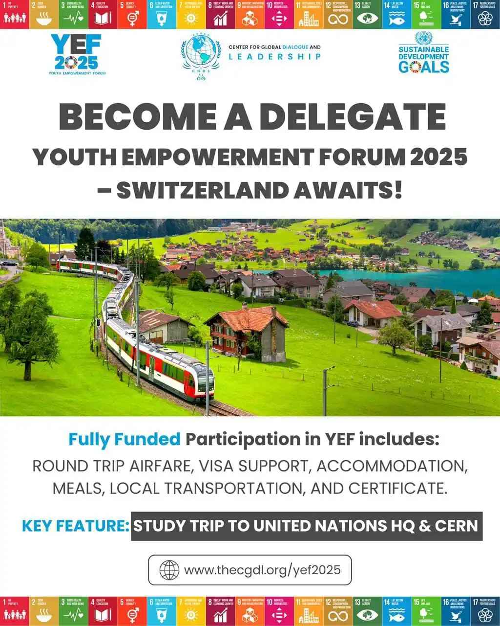 Image from GLOBAL SCHOLARS BLOG (GSB SCHOLARSHIPS): *Calling Youth Leaders to Switzerland 🇨🇭* This September, Geneva , ...