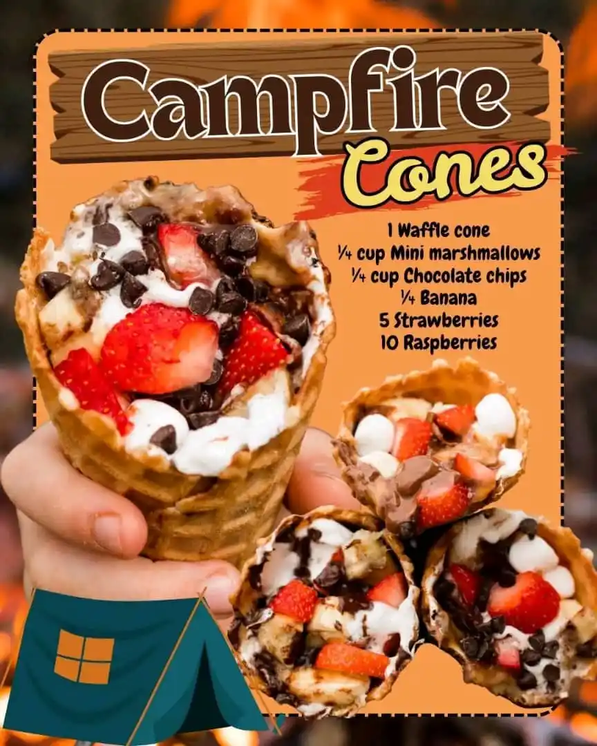 Image from *ZIM* ๐๐ข๐ข๐ ๐ฅ๐๐๐๐ฃ๐๐ฆ: *Campfire Cones* ๐ฅ๐ *Ingredients:* - ๐ฎ Waffle cone - ๐ธ Mini marsh...