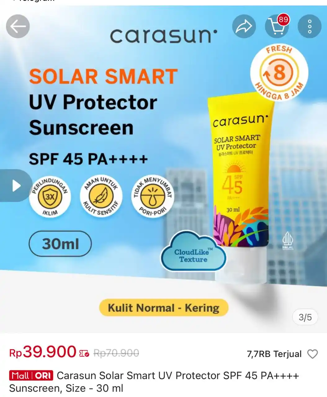 Image from Racun Shopee Receh: Carasun Solar Smart UV Protector SPF 45 PA++++ Sunscreen, Size - 30 ml...