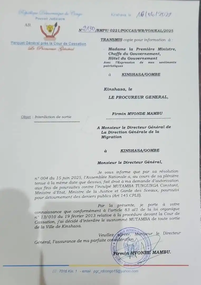 Image from DJUGU ACTUALITÉ✅: 🇨🇩 RDC INFO PLUS : MUTAMBA interdit de quitter Kinshasa. La DGM es...