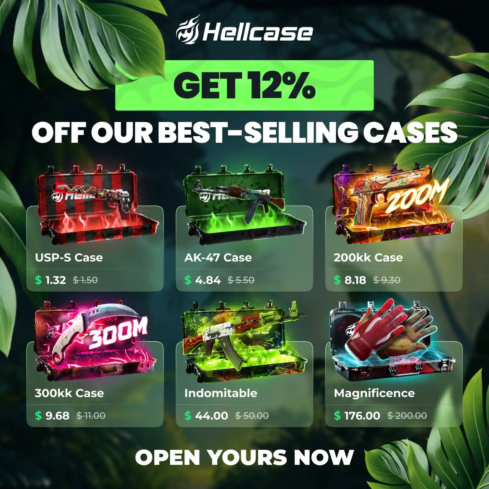 Image from Hellcase Official: Check out our latest discounted cases: USP-S, AK-47, 200kk, 300kk, Ind...