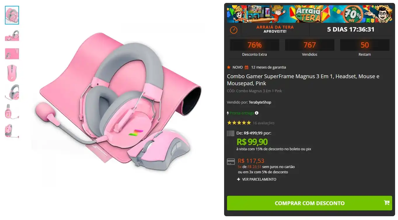 Image from GPCR Promo - Hardware e Tecnologia: 🔥Combo Gamer SuperFrame Magnus 3 Em 1, Headset, Mouse e Mousepad 💲R...