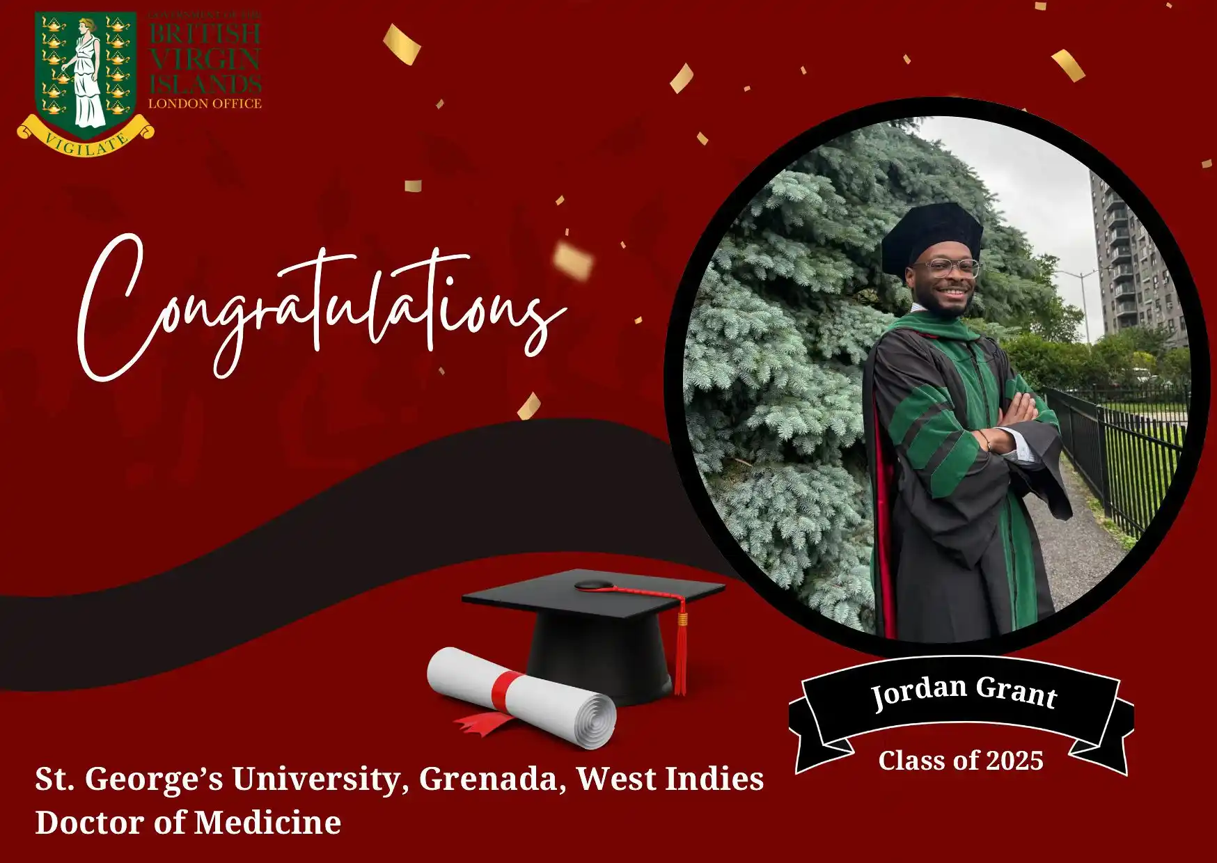 Image from BVI London Office 🇻🇬 : Congratulations to Jordan Grant on graduating from St. George’s Univer...