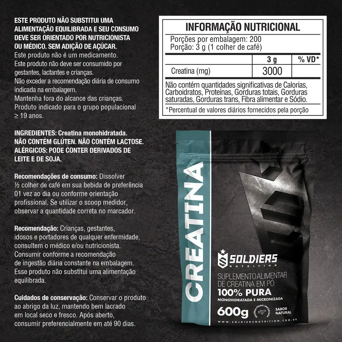Image from GPCR Promo - Hardware e Tecnologia: 🔥Creatina Monohidratada 600g 100% Pura Soldiers Nutrition 💲R$54,18 ...
