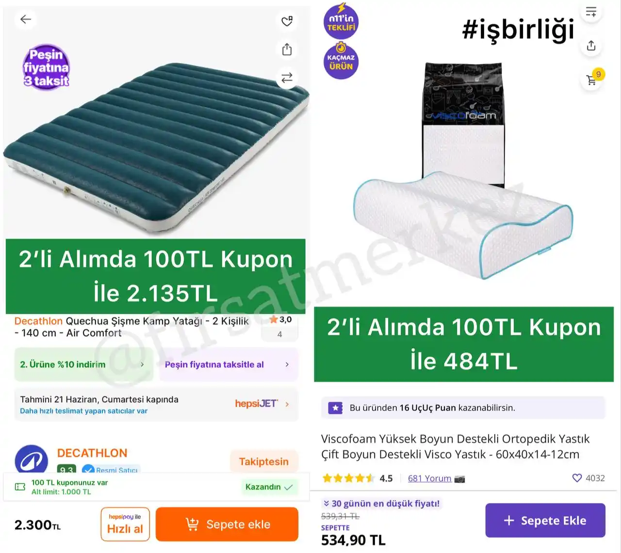 Image from İndirim Fırsat Merkezi: 🔥Decathlon Quechua Şişme Kamp Yatağı 2 Kişilik ✅2.300TL - 2’li Alımd...