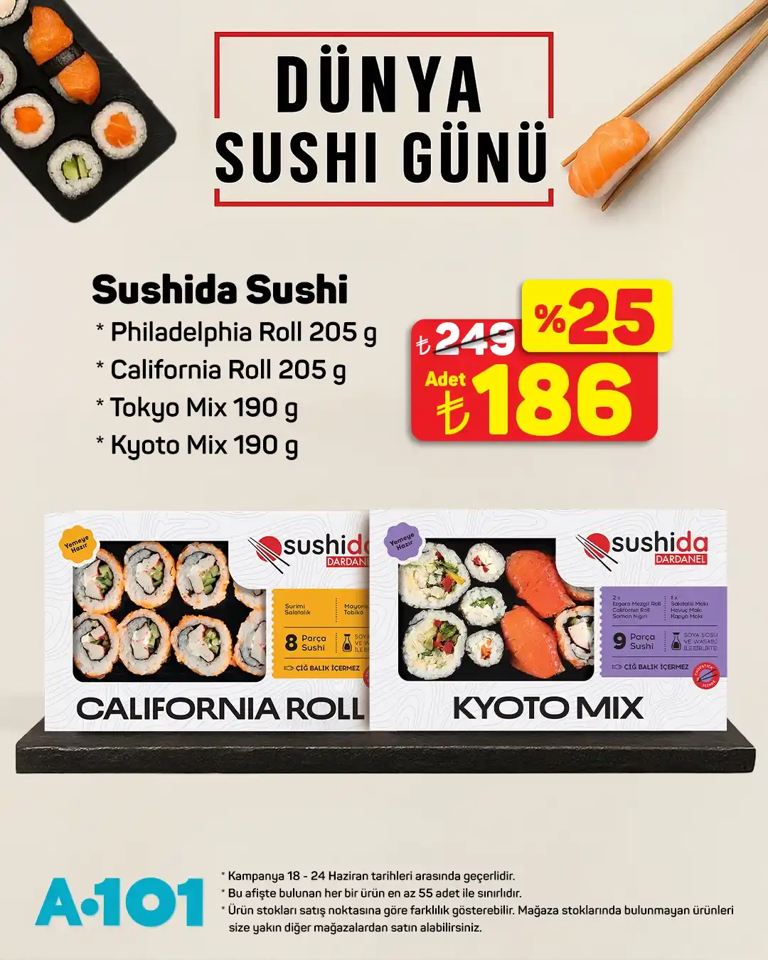 Image from A101iletişim: Dünya Sushi Günü'ne özel lezzetler A101'de! 🍣 🩵 Sushida Sushi ve Oni...