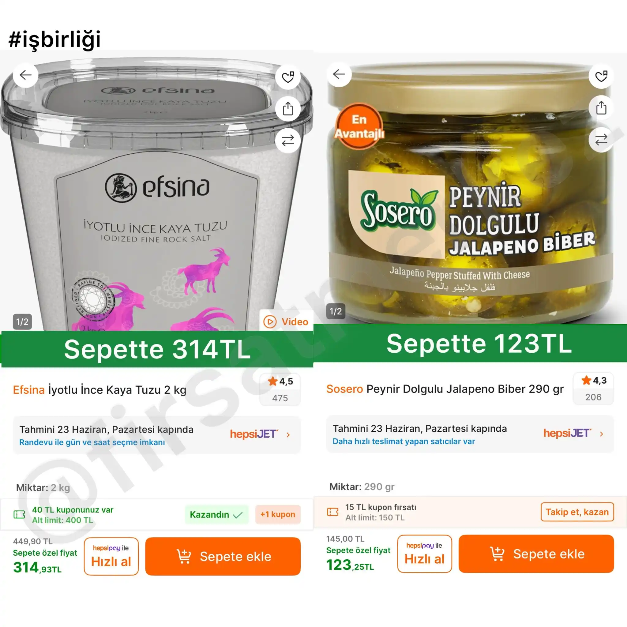 Image from İndirim Fırsat Merkezi: 🔥Efsina İyotlu İnce Kaya Tuzu 2Kg ✅Sepette 314TL - Kg Fiyatı 157TL’...