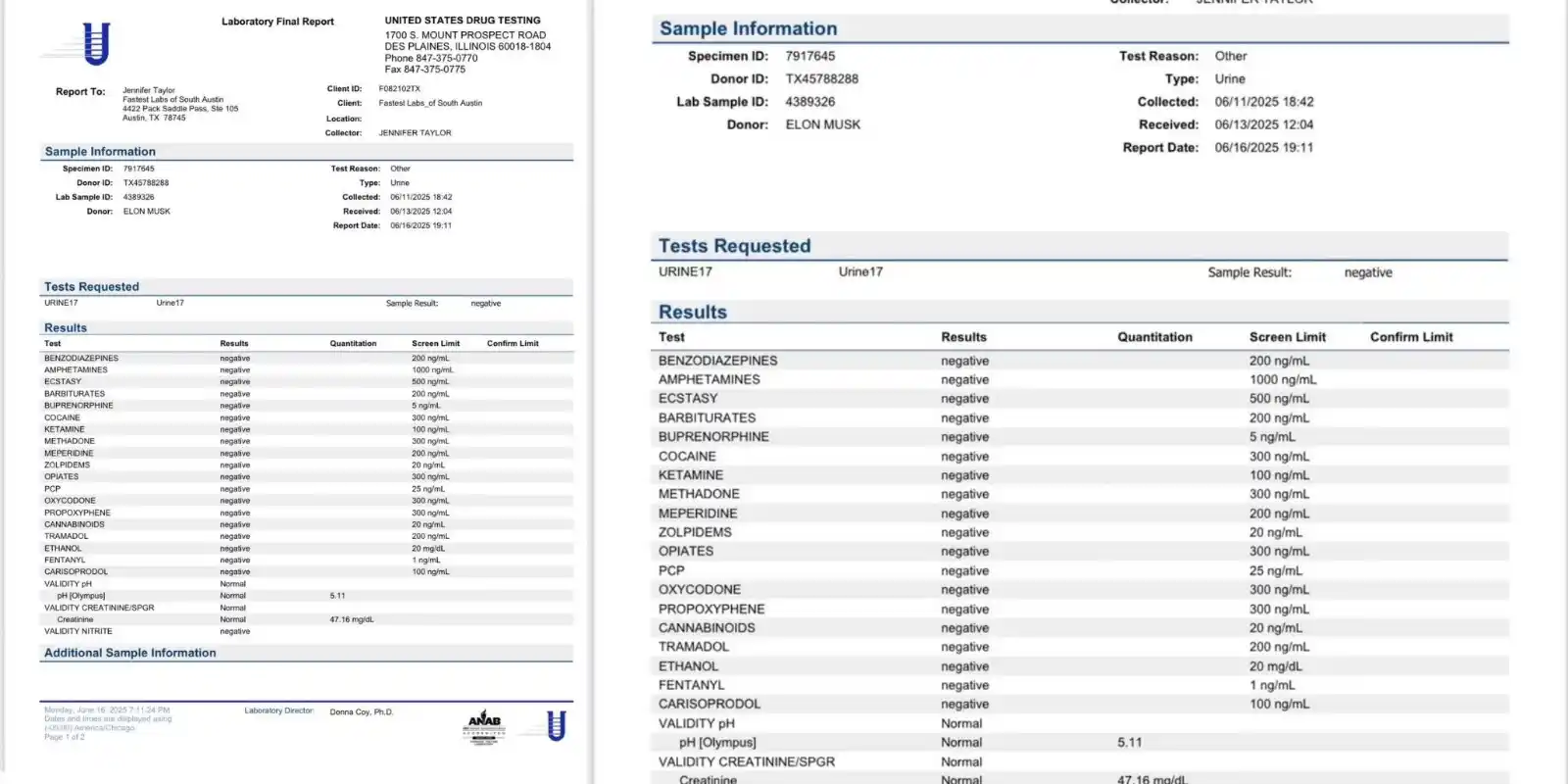 Image from Sahara Reporters: Elon Musk Shares Drug Test Result, Denies Use Of Illegal Substances Du...