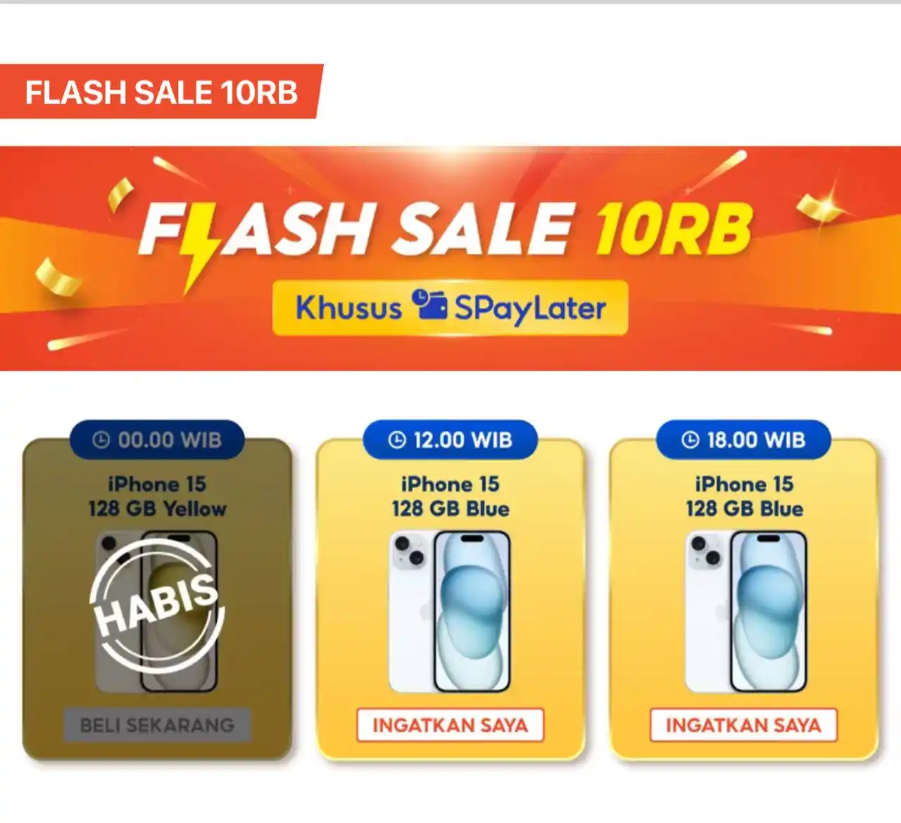 Image from Racun Shopee Receh: Flash Sale SPayLater Rp10.000⚡️ ⏰ 12:00 WIB Apple iPhone 15 Variasi...