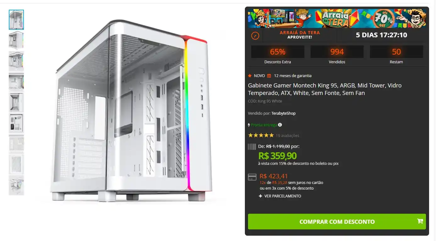 Image from GPCR Promo - Hardware e Tecnologia: 🔥Gabinete Gamer Montech King 95 ARGB 💲R$359,90 🔗https://www.terab...