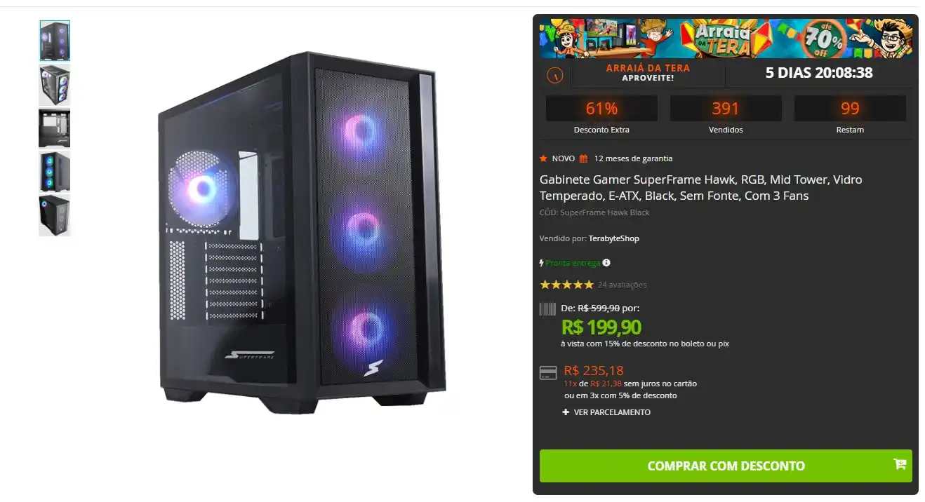 Image from GPCR Promo - Hardware e Tecnologia: 🔥Gabinete Gamer SuperFrame Hawk + 3 Fans - Ótimo gabinete 💲R$199,9...