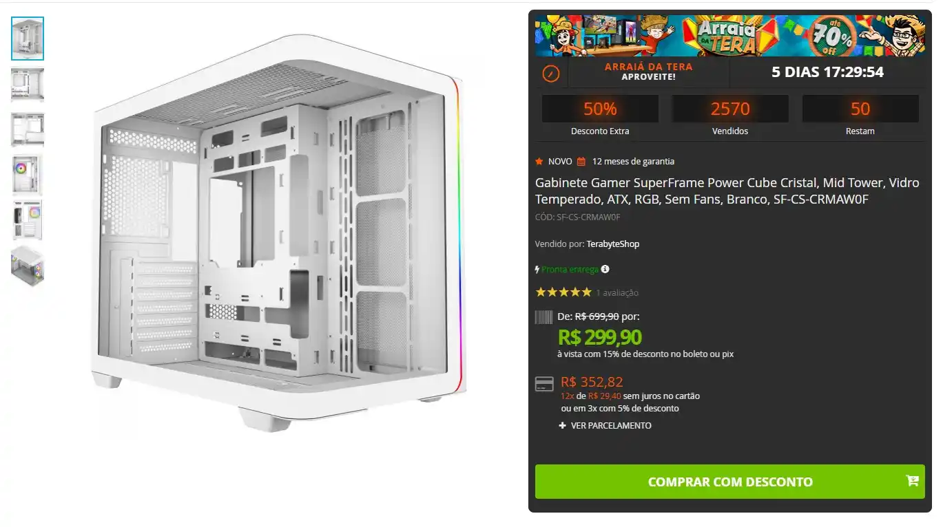 Image from GPCR Promo - Hardware e Tecnologia: 🔥Gabinete Gamer SuperFrame Power Cube Cristal 💲R$299,90 🔗https://...