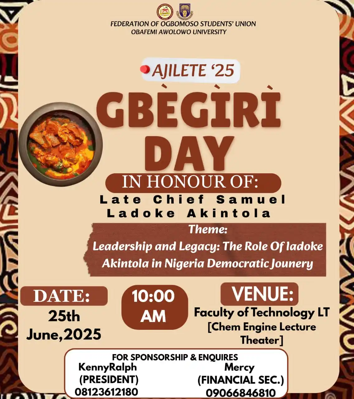 Image from OBAFEMI AWOLOWO UNIVERSITY (GREAT IFE).: *GBÈGÌRÌ DAY'25 -- THE TIME IS FINALLY HERE* _Get ready for the most ...