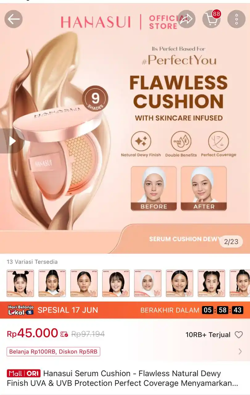 Image from Racun Shopee Receh: Hanasui Serum Cushion - Flawless Natural Dewy Finish UVA & UVB Protect...