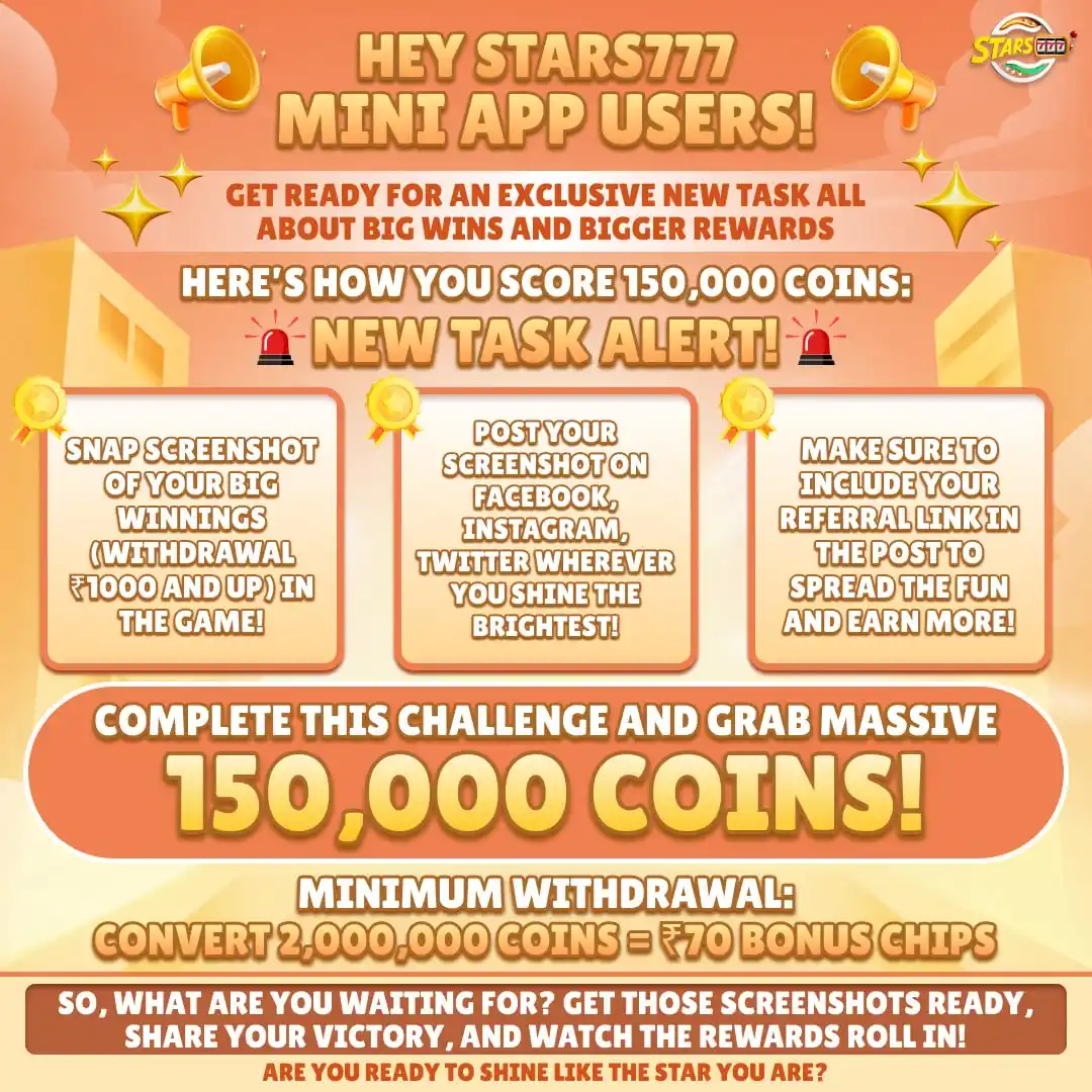 Image from STARS777 : *🎉 Hey Stars777 Mini App Users! 🎉*  Get ready for an EXCLUSIVE NEW T...