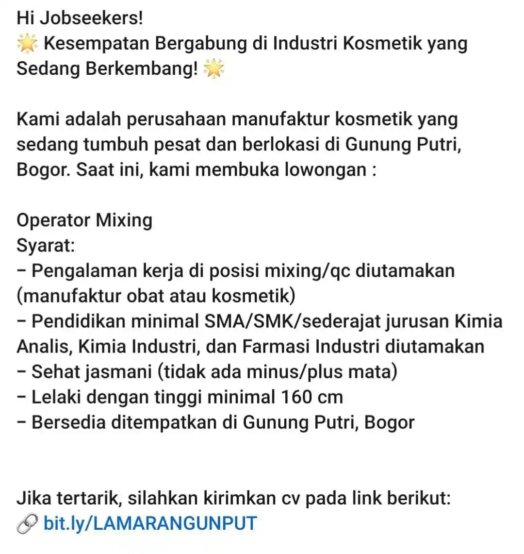 Image from LOWONGAN PEKERJAAN JABODETABEK - KARAWANG: https://docs.google.com/forms/d/e/1FAIpQLSc7M4M1eLUzukpKNgmCNQM6l6jnGQ...