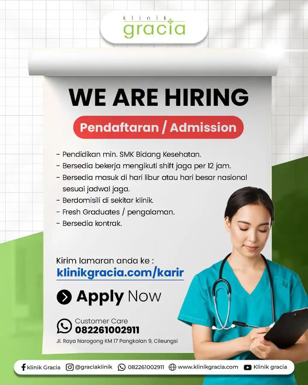 Image from LOWONGAN PEKERJAAN JABODETABEK - KARAWANG: https://klinikgracia.com/karir...