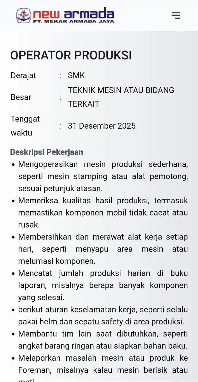 LOWONGAN PEKERJAAN JABODETABEK - KARAWANG post